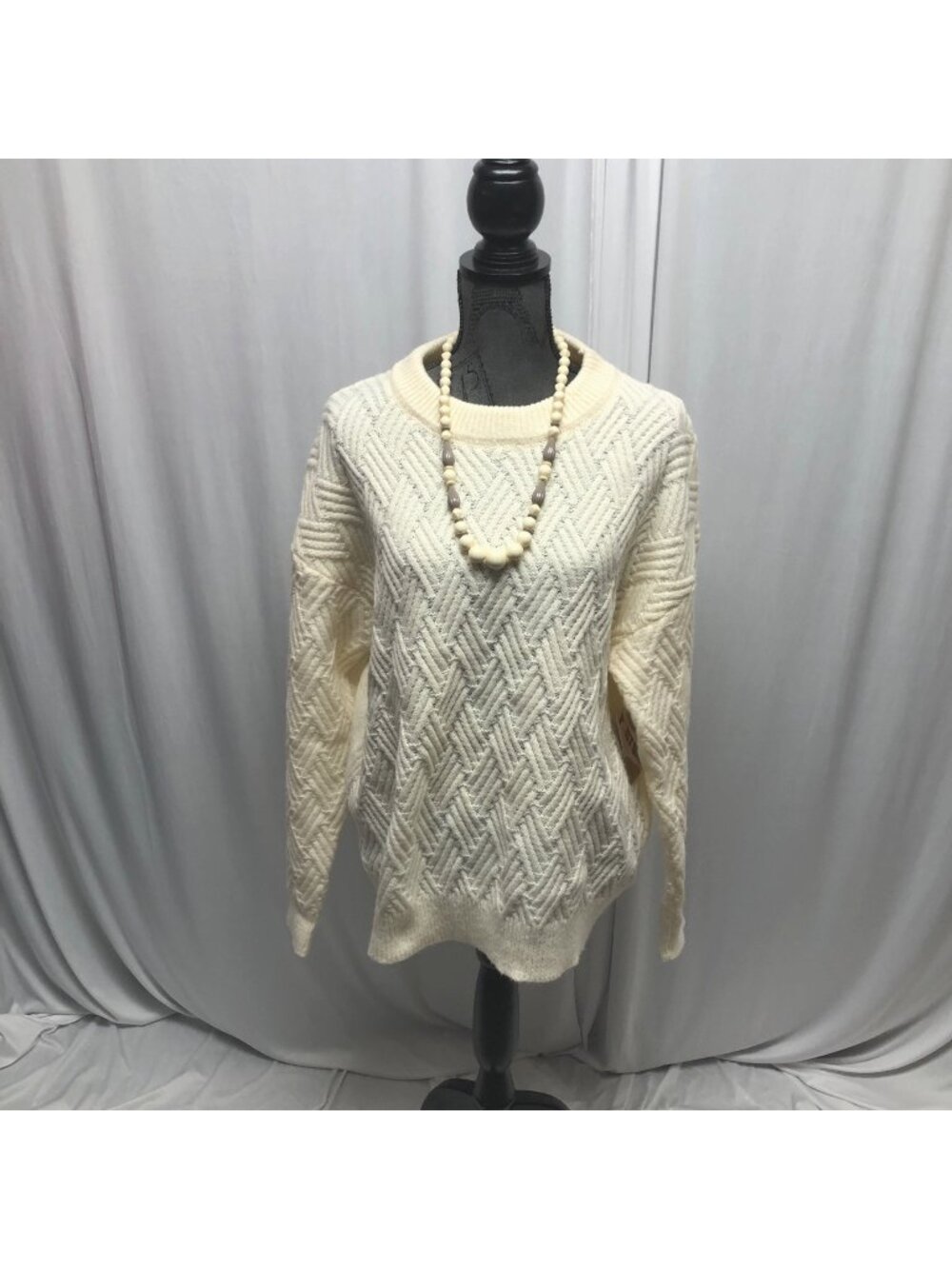 Epretty Cream Textured Knit Pullover Sweater Womens Size Large Long Sleeve NEW